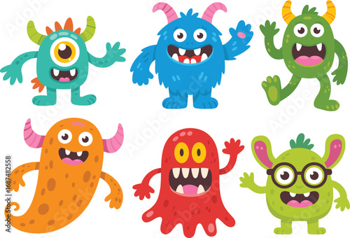 Collection Of Cute And Colorful Cartoon Monsters With Horns Keywords: monster, cartoon, cute, colorful