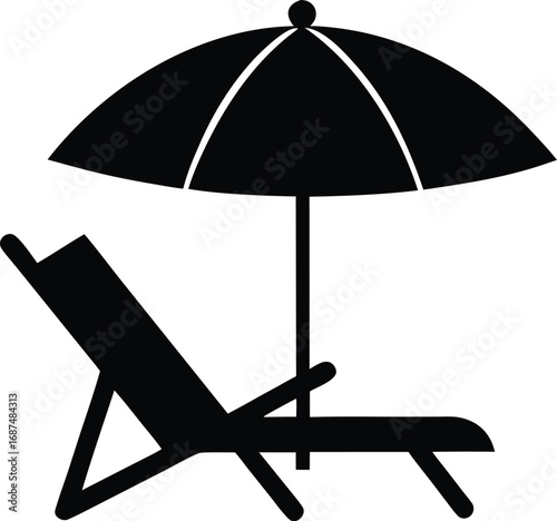 Beach chair and umbrella vector, Beach chair and umbrella icon silhouette vector illumination 