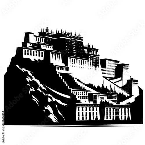 Potala Palace silhouette monochrome