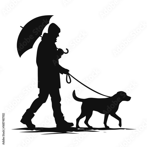Person walking dog under umbrella