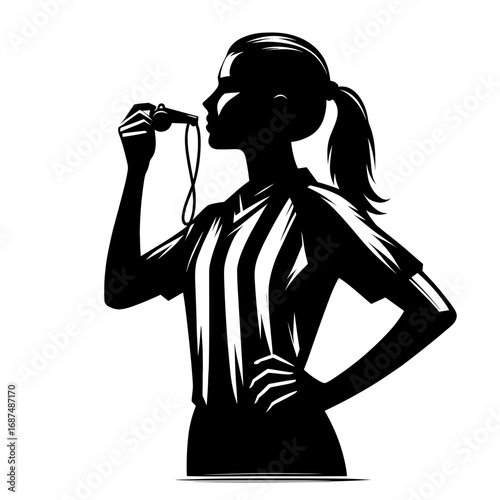 Referee blowing whistle