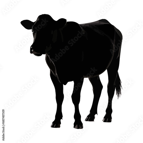 Sleek modern silhouette of a black cow standing alert, perfect for agricultural branding and design work