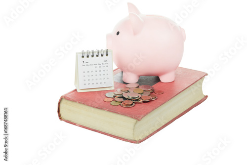 Financial savings for 2025 goals, budgeting for education and future investment. isolated on white background with clipping path.