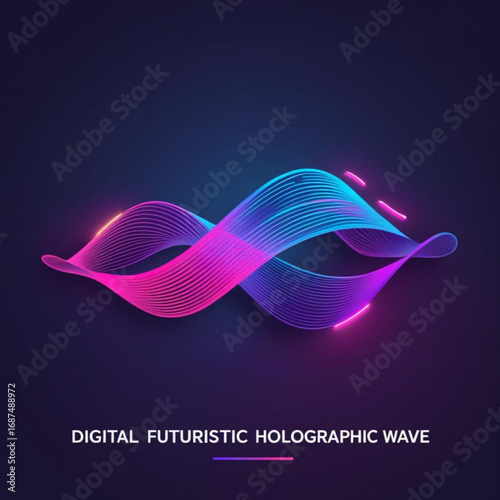 Illuminated wave form with blue and magenta hues against dark background with subtle light accents