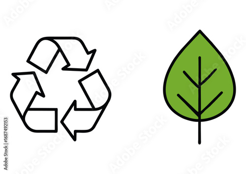 Eco-friendly recycling symbol and green leaf icon set for promoting environmental conservation and a sustainable lifestyle