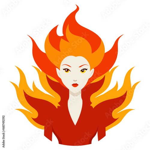 Fashion vector illustration of a girl in a burning flame 