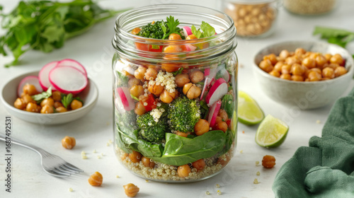 Vibrant Plant-Based Salad with Chickpeas, Spinach, and Broccoli