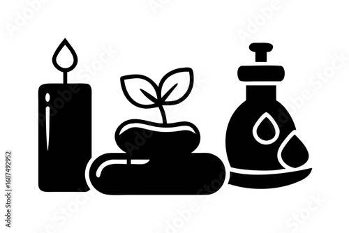 Spa and wellness elements in black silhouette