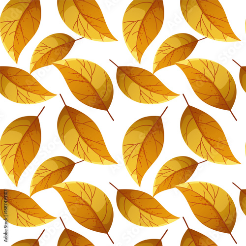 Seamless pattern of falling yellow autumn leaves. Vector illustration for textile print, wrapping paper, wallpaper