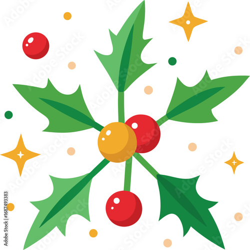 Festive Holly Berry Branch with Sparkling Stars for Holiday Season Celebrations
