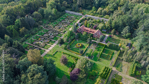 Summer garden near the castle from above