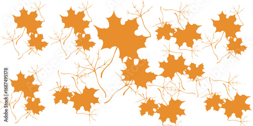Orange Maple Leaves Silhouetted Against White Background Autumnal Design.
