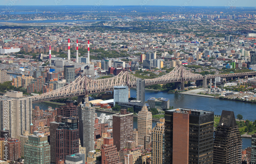 Fototapeta premium Aerial view of the city of New York City USA with the Queensboro bridge on 59th street and East River