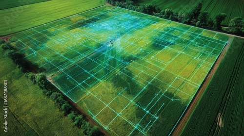aerial view gridded farmland technology