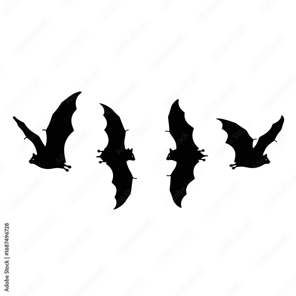 Fototapeta premium Bat icon set in flight against a white background