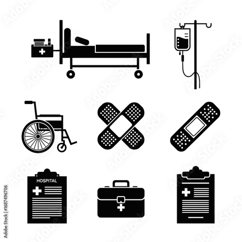 Hospital Patient Icon Set for Medical Use  