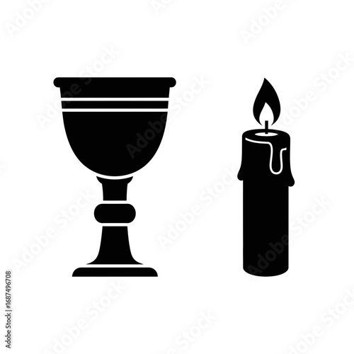 Icon Set of Kiddush Cup and Candle Silhouettes  