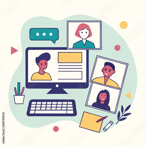 Diverse group of people connecting online for a video conference meeting