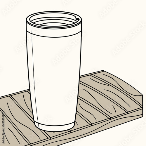 Simple line drawing of a tall glass on a wooden surface