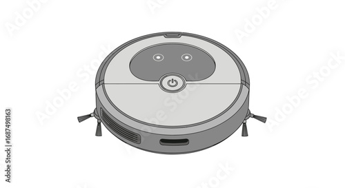 Modern Robotic Vacuum Cleaner with Circular Design and Buttons.