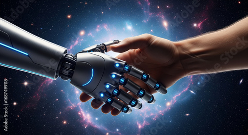 Cosmic Handshake Between Human and Robot in Outer Space