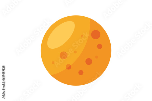 Cartoon planet with orange surface and visible circular crater markings isolated