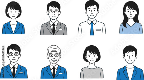 Diverse professional portraits, business people, male and female characters, office staff, corporate team, flat vector illustration, workplace diversity, employee avatars