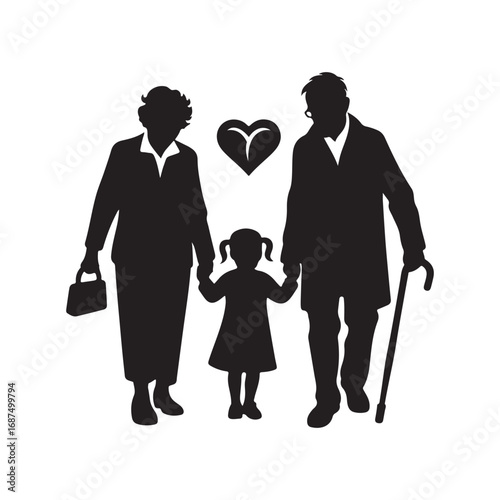 grandparents with kids vector silhouette clipart logo design illustration