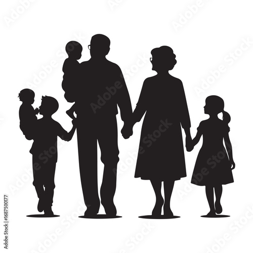 grandparents with kids vector silhouette clipart logo design illustration