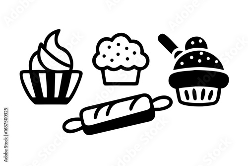 Sweet cupcake and bakery icons