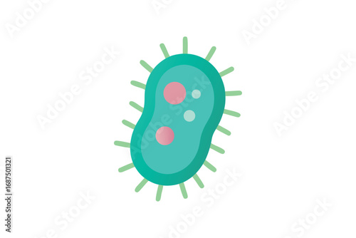 Simple Cartoon Illustration of a Generic Bacteria Cell with Flagella like hairs
