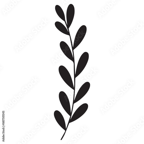 Black Silhouette Leaf Branch – Minimal Botanical Vector Illustration