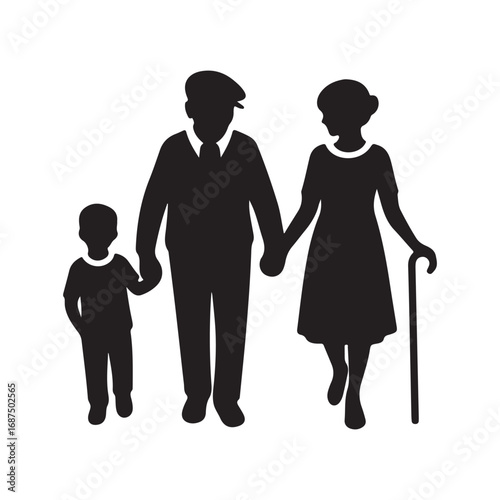 grandparents with kids vector silhouette clipart logo design illustration