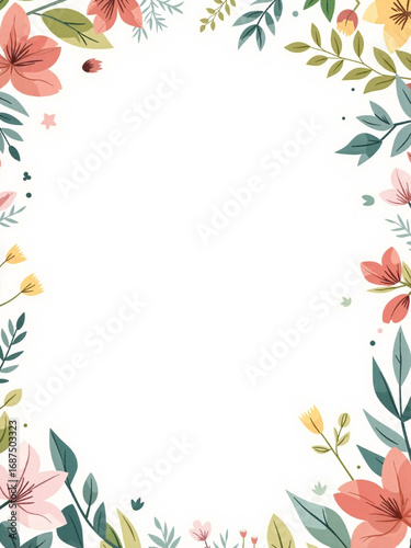 cartoon frame with flowers and leaves