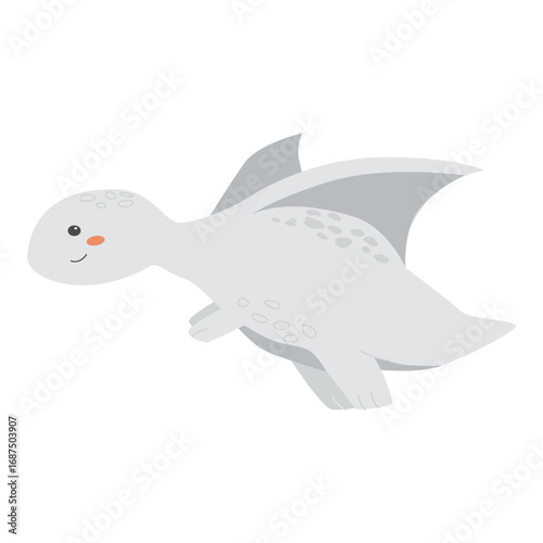 Cute cartoon dinosaur with wings and spotted pattern.