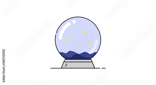 Enchanting Crystal Ball with Shimmering Stars and Deep Blue Waters Symbolizing Future Possibilities and Mystical Visions