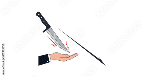 Sharpening the Blade Against a PalmA Sharp Knife Blade About to Slice Through a Human Hand with Precise Precision