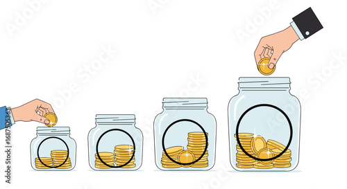 Visualizing the power of consistent saving and investment growth over time through jars of increasing size