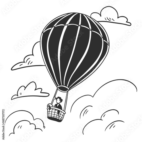 Fun doodle of a hot air balloon floating