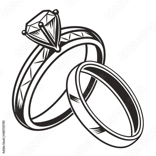 Pair of wedding rings crossed together