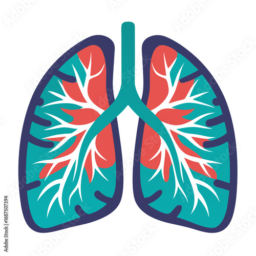 Modern stylized illustration of human lungs, perfect for medical, health, and wellness concepts