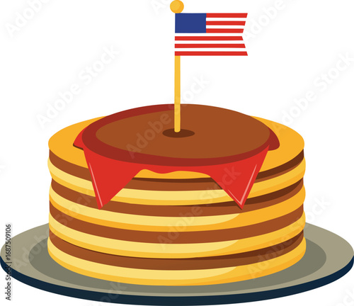 Stack of pancakes with american flag topping delicious breakfast vector illustration vector