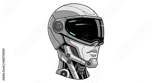 Futuristic Robot Head with Visor and Mechanical Neck.