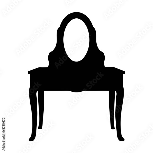 Vintage vanity table with mirror silhouette vector illustration dressing table design element
