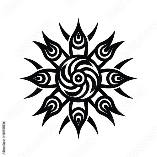 Ornate Radial Pattern Silhouette Vector Design of Swirls and Points