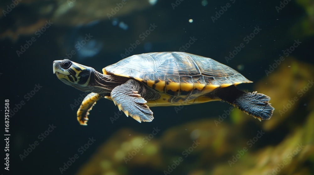 Obraz premium Close-up of a turtle swimming underwater.