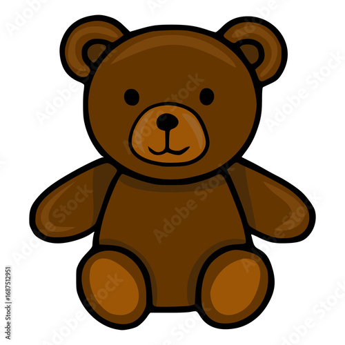 Adorable vector illustration of a brown teddy bear, characterized by its simplistic design and warm brown color palette, perfect for childrens products or playful branding.