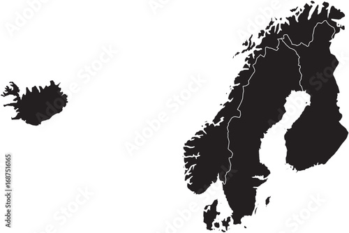Nordic Countries Black Silhouette High Detailed Editable