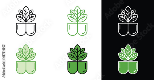 Natural supplement plant icon set with clean outlines and flat colors