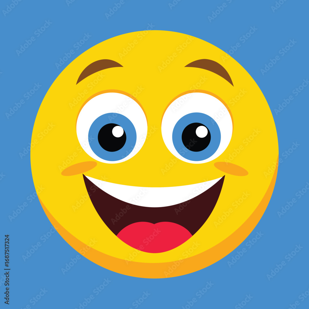 Fototapeta premium Cheerful Emoji with Wide Smile An Expression of Joy and Happiness in Yellow with a Blue Background